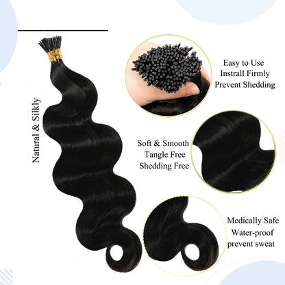 Body Wave I Tip Microlinks Hair Extensions 1g/strand #1B Stick Tip Hair Extensions Human Hair Bundles Brazilian Virgin Bulk Hair