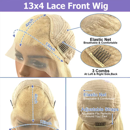 Highlight 13X4 Transparent Lace Human Hair Front Wigs Frontal Straight Ash Blonde Colored Brazilian Remy On Sale Wig Glueless