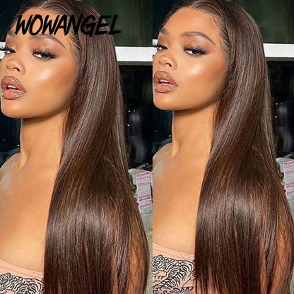 Straight Glueless Human Hair Wig, Angel Chocolate Brown Colored 13x6 HD Lace Front Wig. Weargo Wig Melt Skin For Women