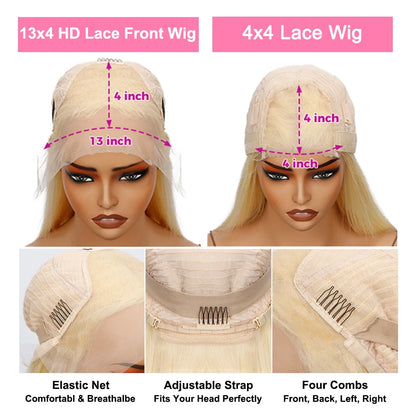 613 Transparent 13x4 HD Honey Blonde Frontal Straight Preplucked Human Hair Wig 13x4 Lace Front Wigs For Women 4x4 Glueless Wigs