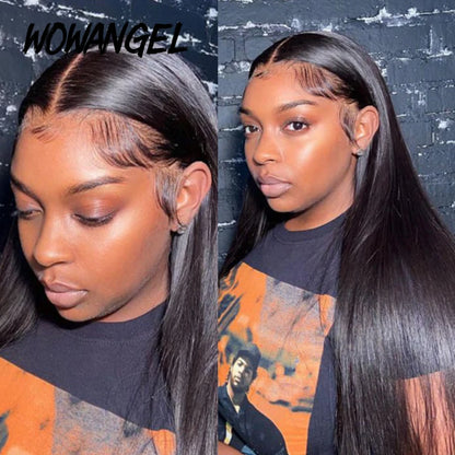 Wow Angel HD Full Frontal Wigs 36inch Straight Melt Skins 13x6 HD Lace Front Human Hair Wigs Virgin Hair Pre Plucked Glueless