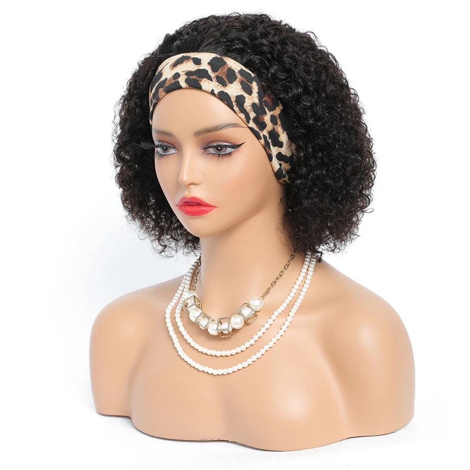 Mongolian Headband Wig Human Hair Kinky Curly Glueless Short Curly Wigs for Black Women Remy Human Hair Wig 180% Density Yarra