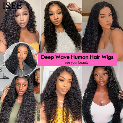 ISEE Wear Go Wig Brazilian Deep Wave Pre Bleached Knots 13x4 Lace Wigs 6x4 HD Glueless Pre Plucked Human Wigs Ready To Go