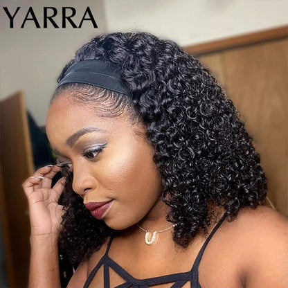 Mongolian Headband Wig Human Hair Kinky Curly Glueless Short Curly Wigs for Black Women Remy Human Hair Wig 180% Density Yarra