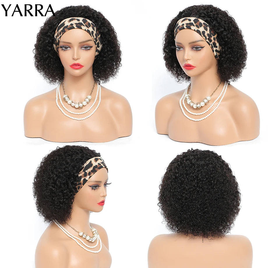 Mongolian Headband Wig Human Hair Kinky Curly Glueless Short Curly Wigs for Black Women Remy Human Hair Wig 180% Density Yarra