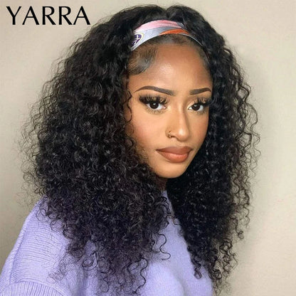 Mongolian Headband Wig Human Hair Kinky Curly Glueless Short Curly Wigs for Black Women Remy Human Hair Wig 180% Density Yarra