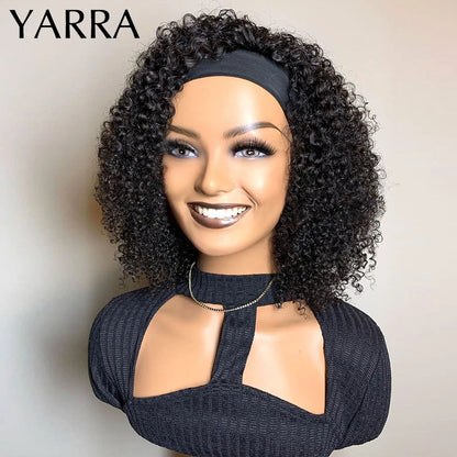 Mongolian Headband Wig Human Hair Kinky Curly Glueless Short Curly Wigs for Black Women Remy Human Hair Wig 180% Density Yarra