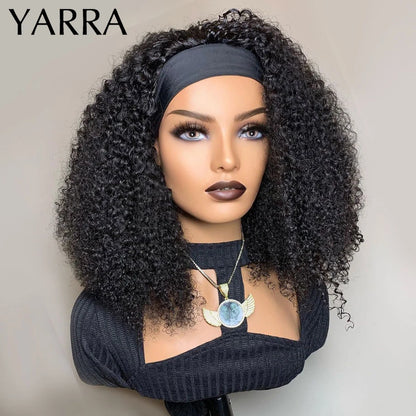 Mongolian Headband Wig Human Hair Kinky Curly Glueless Short Curly Wigs for Black Women Remy Human Hair Wig 180% Density Yarra