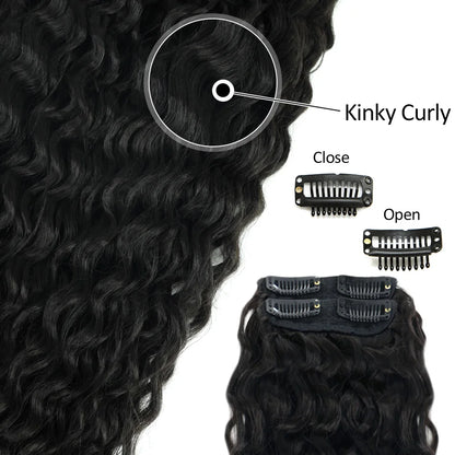 Synthetic Clip In Fitting Extension Full Head Long Kinky Curly Wig Fake False Hair Pieces Clip-on Black Brown Hairpin For Women