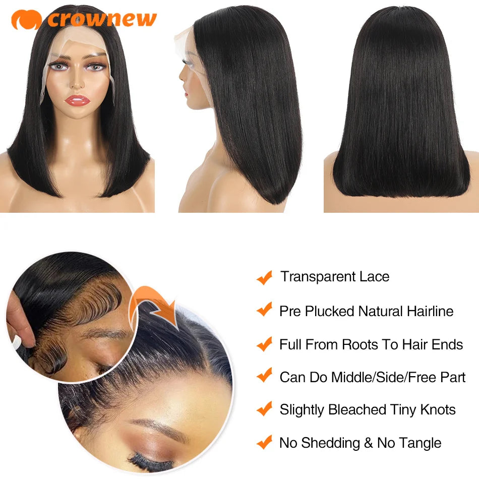 Bob Wig Human Hair Lace Front Wigs Human Hair Glueless Wigs Human Hair Hd Transparent 13X4 Straight Lace Frontal Bob Wigs