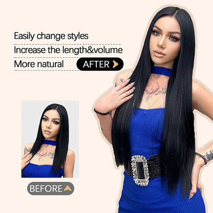 Synthetic 5 Clip In Hair Extensions Long Straight Hairstyle Hairpiece Black Brown Blonde 24Inch Natural Fake Hair For Women