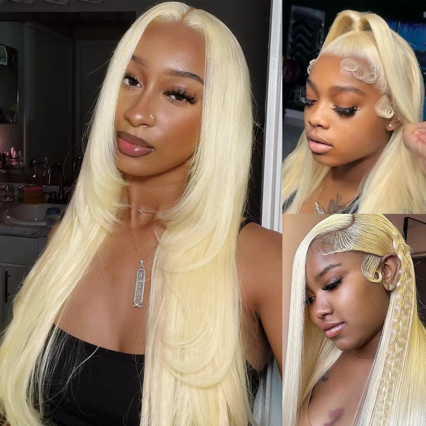 613 Transparent 13x4 HD Honey Blonde Frontal Straight Preplucked Human Hair Wig 13x4 Lace Front Wigs For Women 4x4 Glueless Wigs