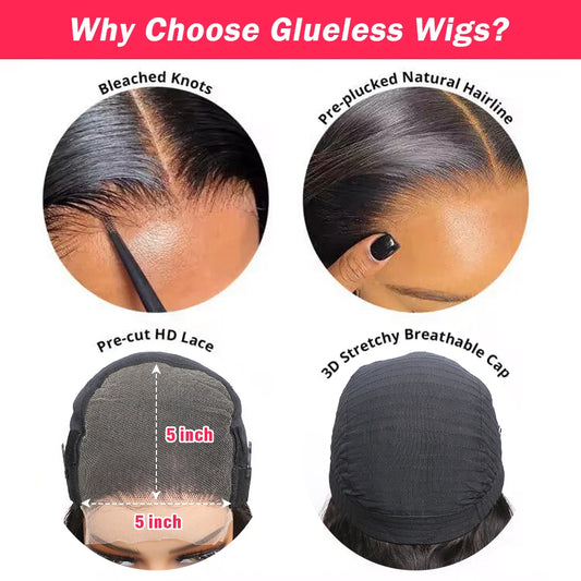 Glueless Straight Wig Wear and Go 5x5 13x4 Lace Front Wigs Human Hair Brazilian Remy Hair Ready to Wear Lace Wig Pre-Cut Lace