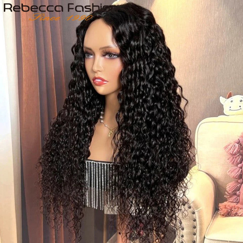 Rebecca 180D Glueless Deep Curly U Part Human Hair Wigs For Women No Leave Out Brazilian Kinky Jerry Curly Remy Human Hair Wigs