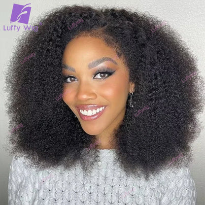 200Density V Shape Wig Afro Kinky Curly Human Hair V Part Wig Short Curly Glueless No Leave Out New U Part Wigs For Women