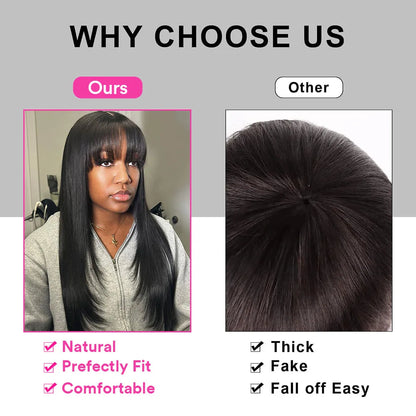 Straight Natural 3x1 Middle part Lace Full Machine Wig With Bangs Glueless 100% Human Hair Wigs Wear And Go For Women Choice