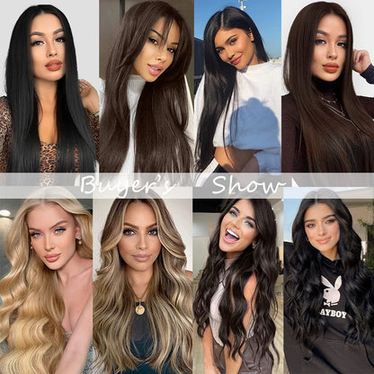 Synthetic 5 Clip In Hair Extensions Long Straight Hairstyle Hairpiece Black Brown Blonde 24Inch Natural Fake Hair For Women