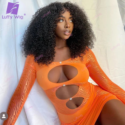 200Density V Shape Wig Afro Kinky Curly Human Hair V Part Wig Short Curly Glueless No Leave Out New U Part Wigs For Women