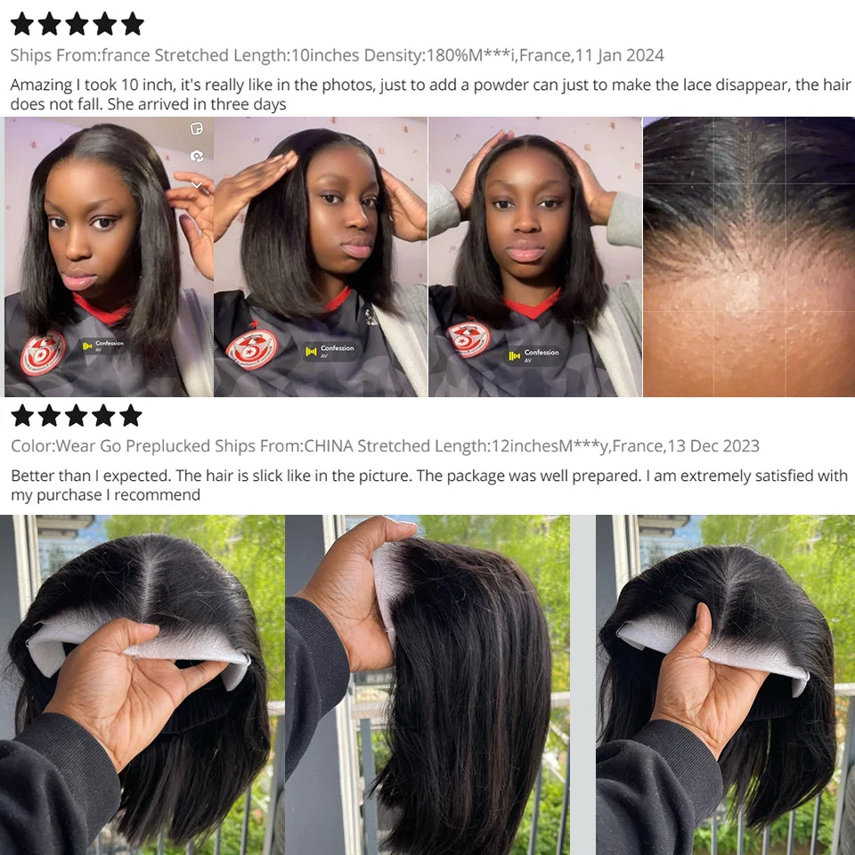 ISEE HAIR Wear And Go Glueless Human Hair Wig Bob HD Lace Straight Short Bob 6x4 Lace Frontal Pre Plucked Human Wigs Ready To Go