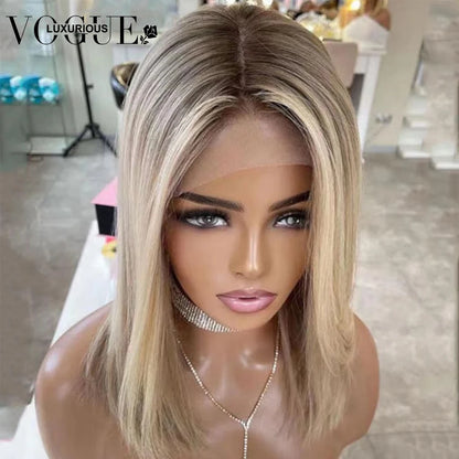 Highlight 13X4 Transparent Lace Human Hair Front Wigs Frontal Straight Ash Blonde Colored Brazilian Remy On Sale Wig Glueless