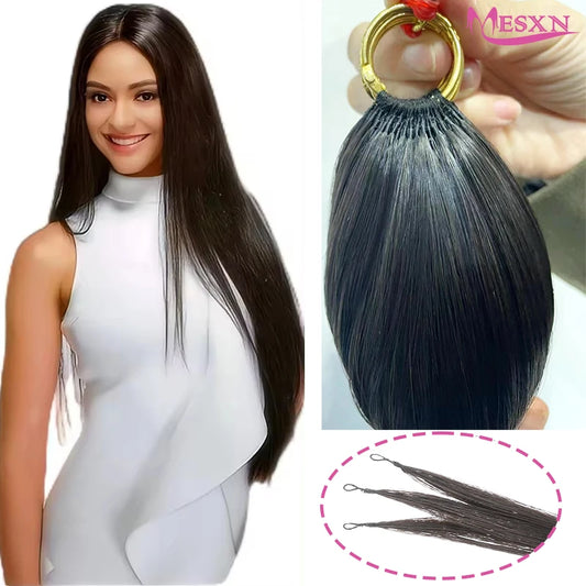 MESXN Feather New hair extensions Straight Natural Real Human Hair Microring Hair Extensions  Brown Blonde  16-24inch for salon