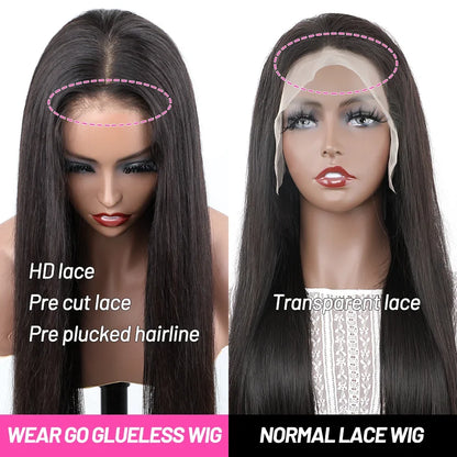 210% Density 4x6 HD Lace Closure Glueless Wig Pre-Cut Lace Human Hair Wigs Ready To Wear Straight Human Hair Wigs Ready To Go