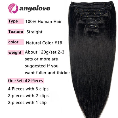 Straight Clip In Hair Extension Human Hair 120g/Set Straight Clip In Extension Full Head Brazilian Clip Hair Extension for Women