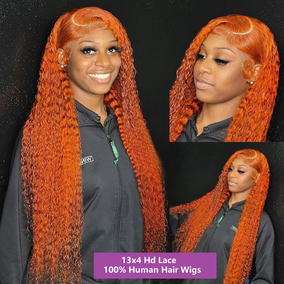 Orange Ginger Lace Front Wig Human Hair Curly Lace Front Human Hair Wig Glueless Deep Wave 13x4 13x6 Hd Lace Frontal Wig On Sale