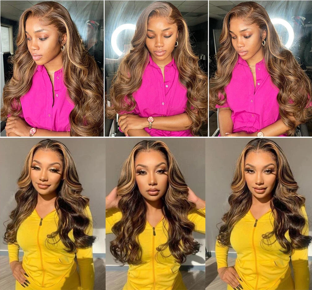 Highlight Glueless Wig Human Hair Body Wave Wigs Colored Hd Lace Front Wig 6X4 7x4 Glueless Wig Human Hair Ready To Wear And Go