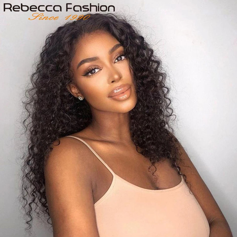 Rebecca 180D Glueless Deep Curly U Part Human Hair Wigs For Women No Leave Out Brazilian Kinky Jerry Curly Remy Human Hair Wigs