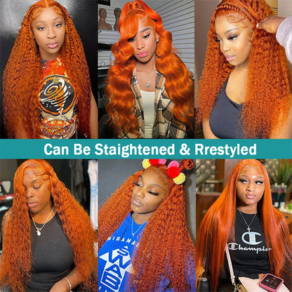 Orange Ginger Lace Front Wig Human Hair Curly Lace Front Human Hair Wig Glueless Deep Wave 13x4 13x6 Hd Lace Frontal Wig On Sale