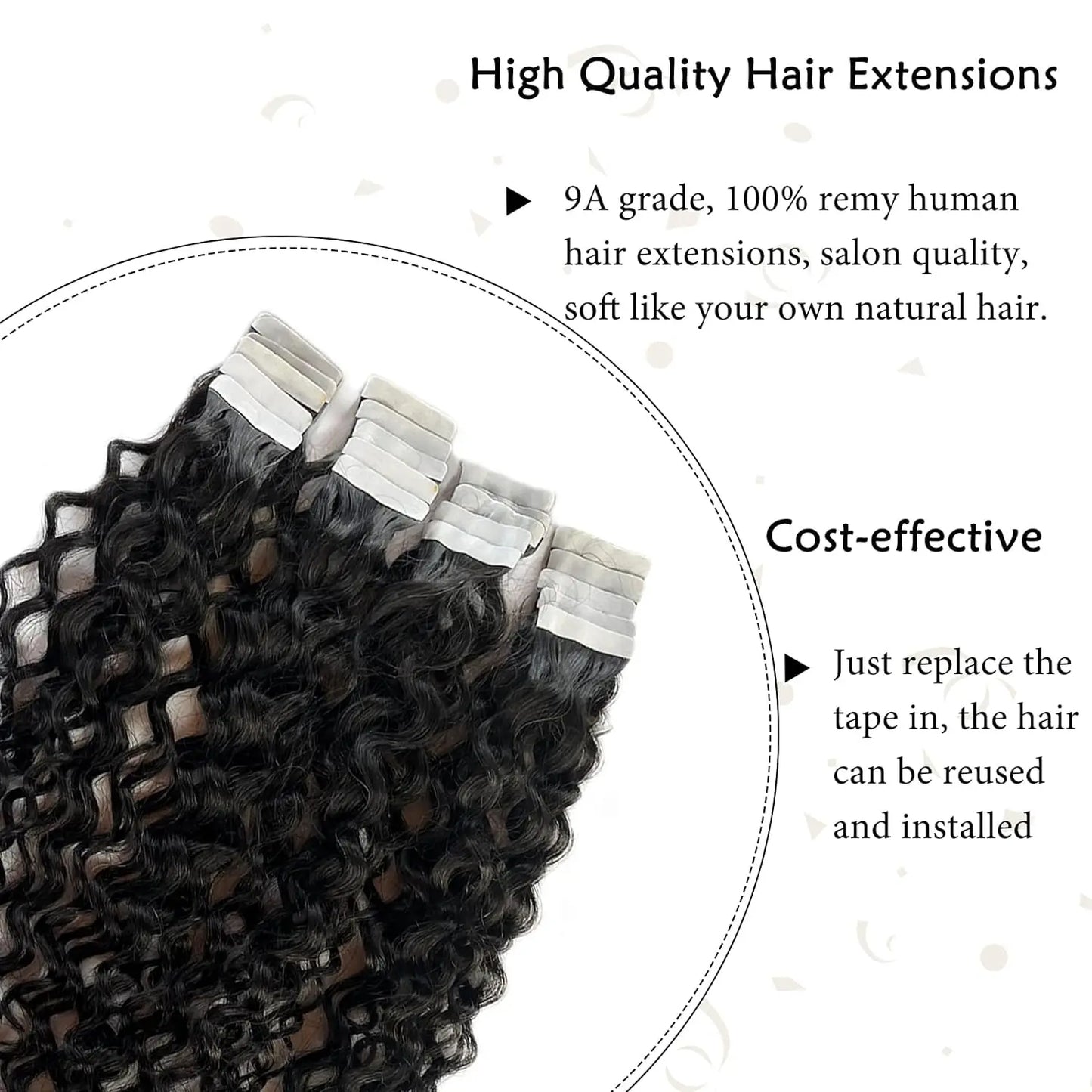 Black Water Wave Tape in Human Hair Extension Brazilian Hair Skin Weft Tape in Curly Human Hair 20pcs Tape in Hair Extensions