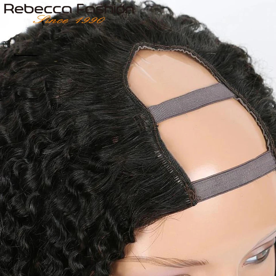 Rebecca 180D Glueless Deep Curly U Part Human Hair Wigs For Women No Leave Out Brazilian Kinky Jerry Curly Remy Human Hair Wigs