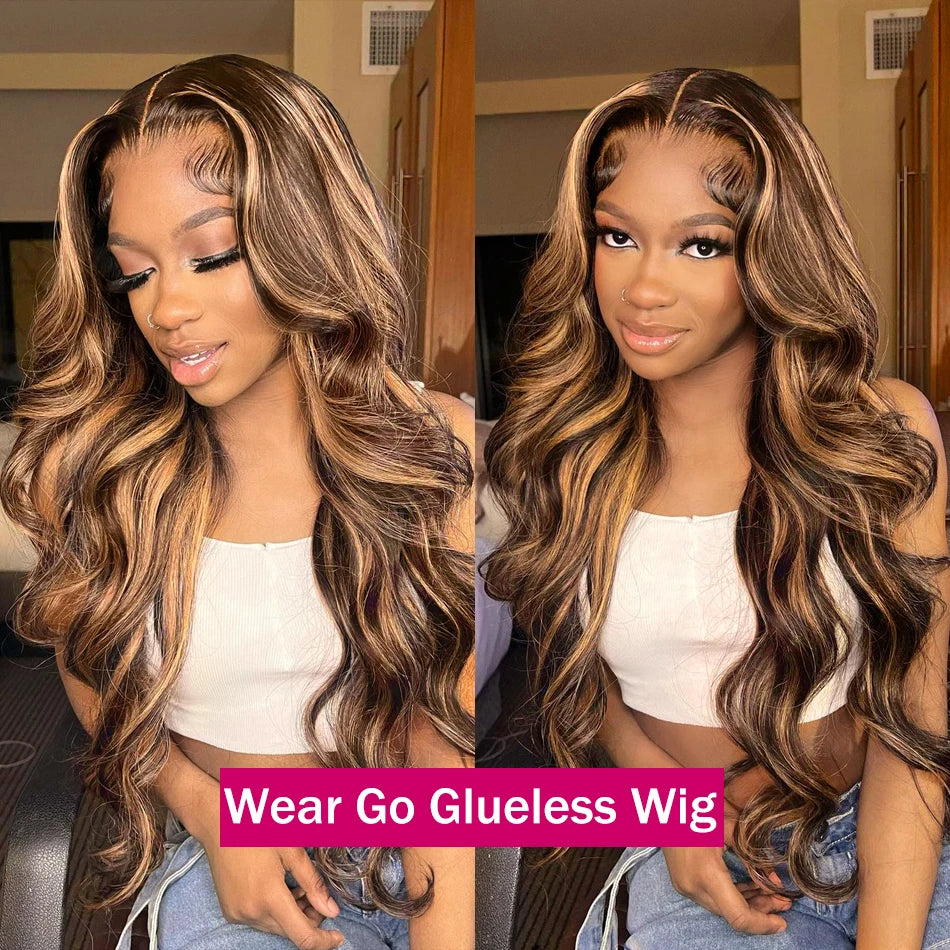 Highlight Glueless Wig Human Hair Body Wave Wigs Colored Hd Lace Front Wig 6X4 7x4 Glueless Wig Human Hair Ready To Wear And Go