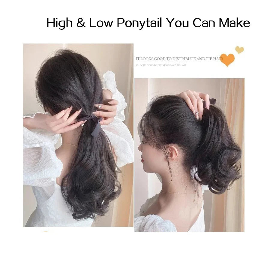 Synthetic  Drawstring Straight Ponytail for Women Black Brown Ponytail Extension Wrap Around Clip In Ponytail Hair Extension