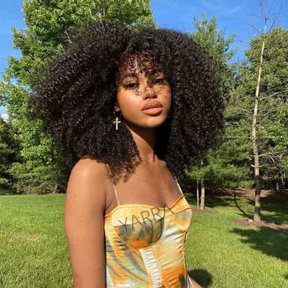 Afro Kinky Curly Human Hair Wig With Bangs For Black Women 250% Density Glueless Brazilian Remy Full Machine Made Hair Yarra