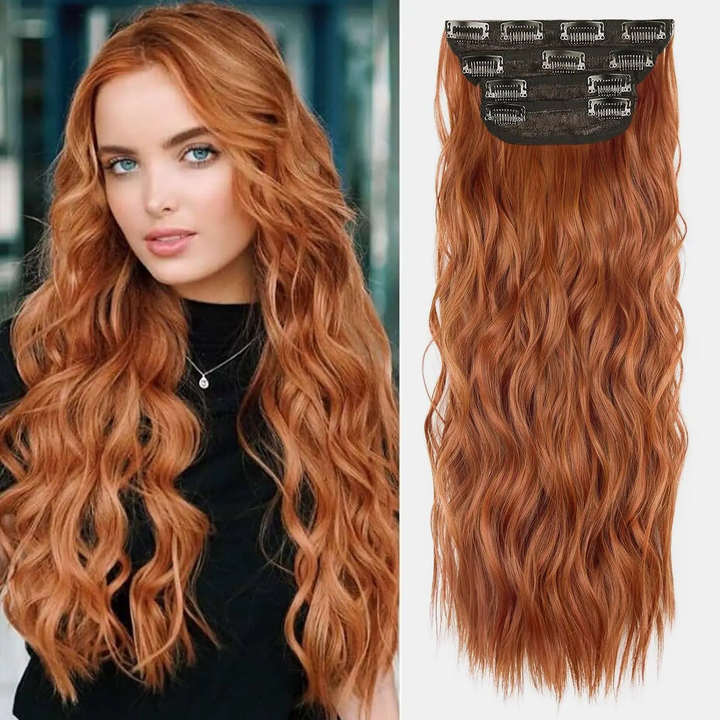 Clip In Hair Extensions 20Inch 4Pcs Long Wavy Synthetic Hair Extension Clip In Thick Hairpieces For Women Long Straight Hair