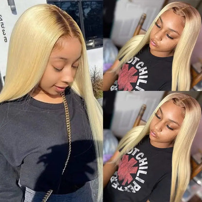 613 Transparent 13x4 HD Honey Blonde Frontal Straight Preplucked Human Hair Wig 13x4 Lace Front Wigs For Women 4x4 Glueless Wigs