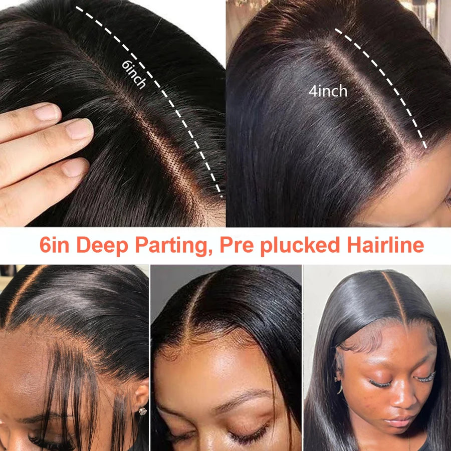 Glueless 2x6 HD Lace Closure Wigs Straight Deep Parting Human Hair HD Transparent Lace Front Closure Wear Go Wigs For Women