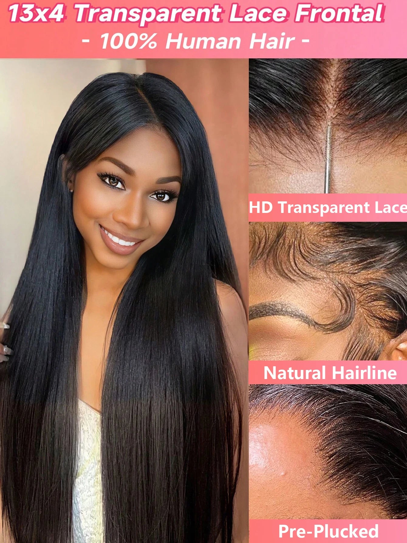 13X6 HD Transparent Lace Front Human Hair Wig for Women 13×4 Pre Plucked Remy Brazilian Straight Lace Front Wig 4×4 Glueless Wig