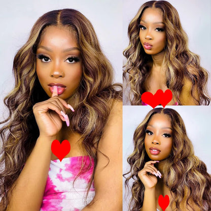 Highlight Glueless Wig Human Hair Body Wave Wigs Colored Hd Lace Front Wig 6X4 7x4 Glueless Wig Human Hair Ready To Wear And Go