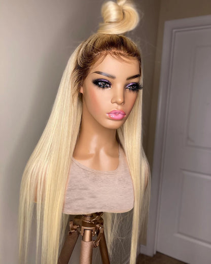 613 Transparent 13x4 HD Honey Blonde Frontal Straight Preplucked Human Hair Wig 13x4 Lace Front Wigs For Women 4x4 Glueless Wigs