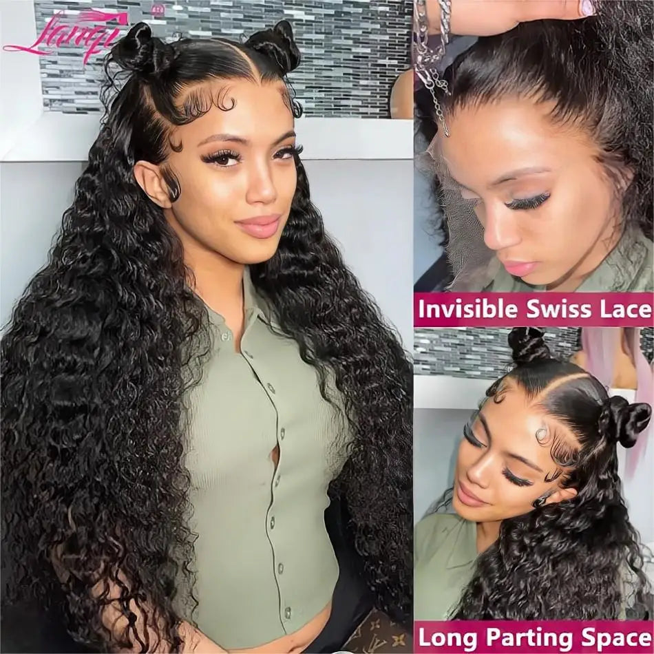 250% 13X4 Deep Wave Glueless Wigs Human Hair Ready To Wear 13x4 Curly Lace Front Human Hair Wig Transparent Lace Frontal Wig