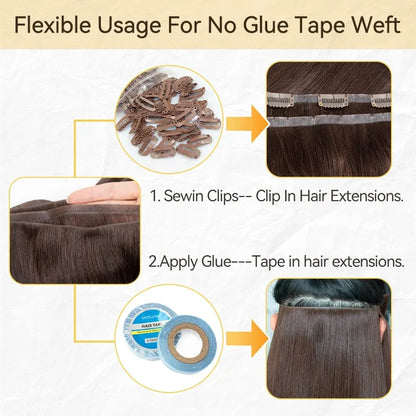 Injected Tape In Hair Extensions Invisible Long Tape PU Weft Human Hair Bundles Natural Hair Extensions 12-22 inch  Thick Ends