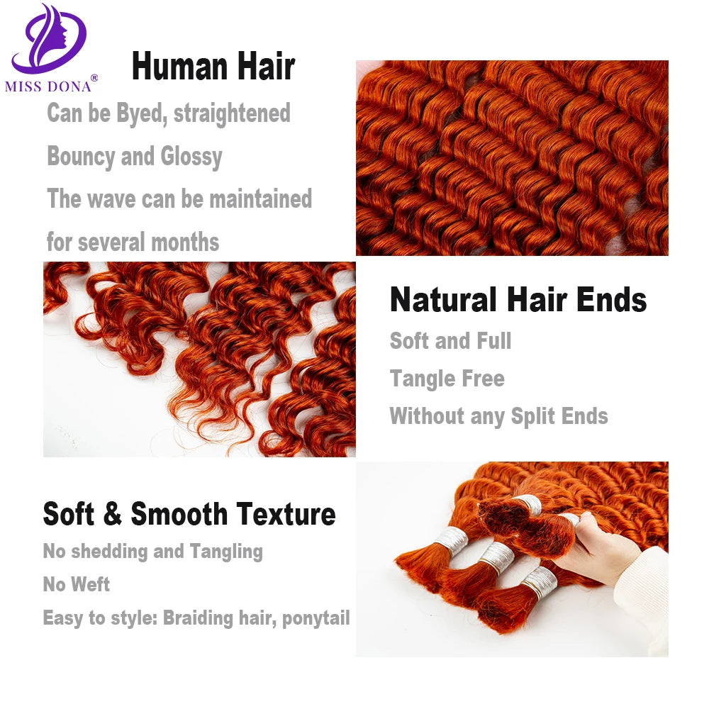 Ginger Deep Wave Human Hair Bulk Extension  Virgin Human Hair No Weft Hair Bundles for Boho Braids