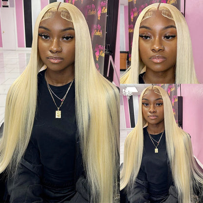 613 Transparent 13x4 HD Honey Blonde Frontal Straight Preplucked Human Hair Wig 13x4 Lace Front Wigs For Women 4x4 Glueless Wigs