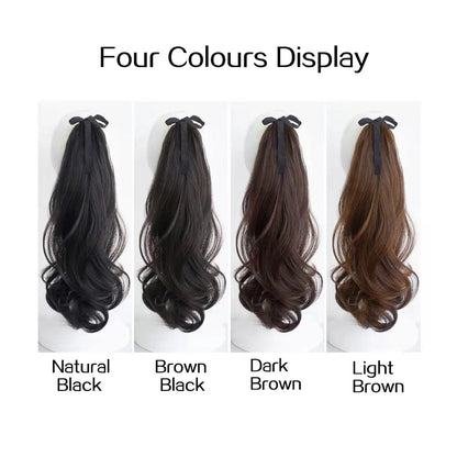 Synthetic  Drawstring Straight Ponytail for Women Black Brown Ponytail Extension Wrap Around Clip In Ponytail Hair Extension