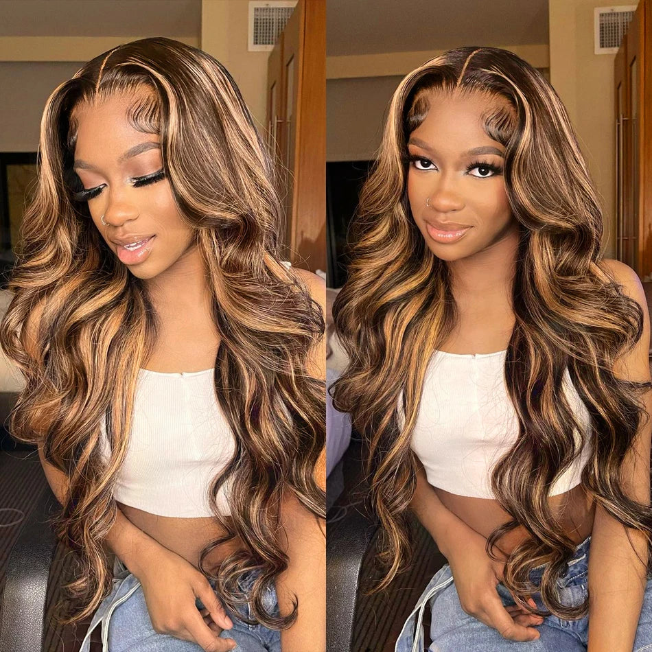 Highlight Glueless Wig Human Hair Body Wave Wigs Colored Hd Lace Front Wig 6X4 7x4 Glueless Wig Human Hair Ready To Wear And Go