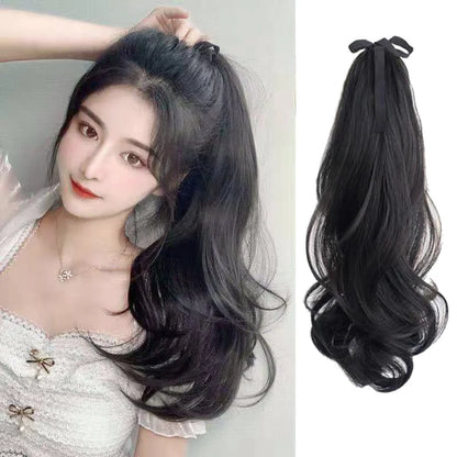 Synthetic  Drawstring Straight Ponytail for Women Black Brown Ponytail Extension Wrap Around Clip In Ponytail Hair Extension