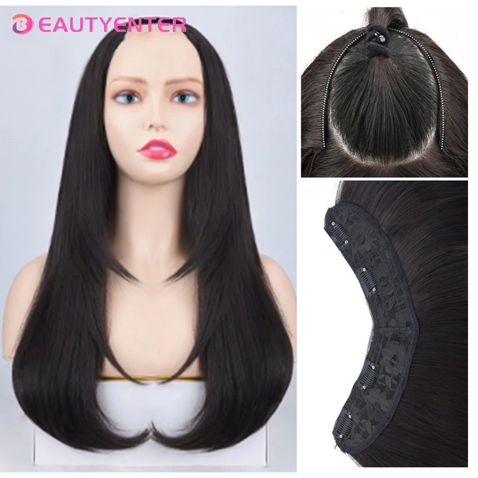 BEAUTY U-shaped Hair Extension Synthetic Hair Long Straight Clip In Hair Extensions False Hair Black Ren Hair Pieces for Women